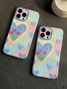 قاب موبایل آیفون نقاشی کودک درون قلبی آبی بنفش محافظ لنزدار ( 3005 ) - تصویر 2