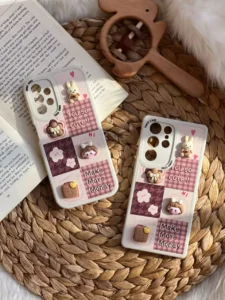 قاب موبایل شیائومی دختر و بیسکوئیت برجسته قهوه ای کرم محافظ لنزدار - تصویر 2