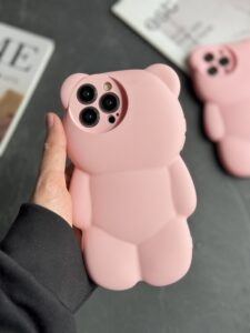 قاب موبایل خرس مینیمال پاستیلی سیلیکونی صورتی