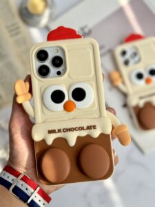 قاب موبایل آیفون شکلات شیری سیلیکونی پا استندشو