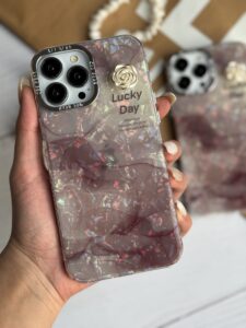 قاب موبایل آیفون ماربل زرشکی گل برجسته