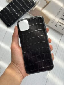 قاب موبایل آیفون چرم طبیعی دندون موشی مشکی