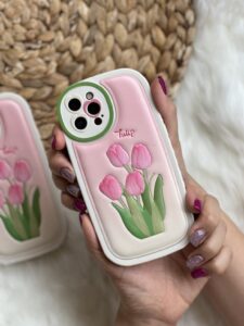 قاب موبایل آیفون گل لاله برجسته تولیپ صورتی - تصویر 2