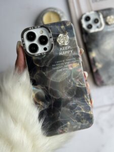 قاب موبایل آیفون سنگ ماربل دودی گل برجسته