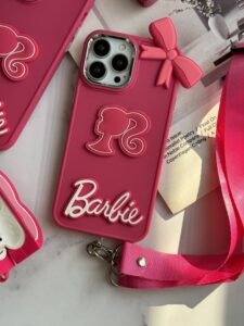 قاب موبایل آیفون باربی پاپیونی صورتی + بند بلند - تصویر 3