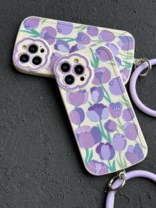 قاب موبایل آیفون گل لاله بنفش محافظ لنز طرح دار + حلقه ست ( 3011 ) - تصویر 2