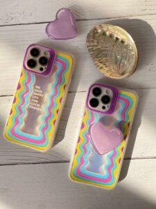 قاب موبایل آیفون هپی لایف هفت رنگ + پاپسوکت قلبی بنفش - تصویر 3