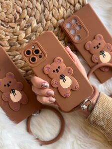 قاب موبایل آیفون خرس برانچ قهوه ای سیلیکونی + حلقه ست