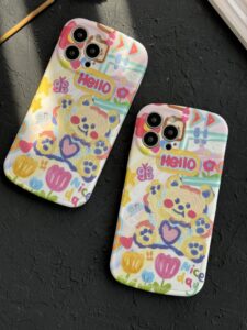 قاب موبایل آیفون خرس نقاشی آبرنگی پایه استند دار - تصویر 2