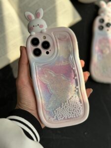 قاب موبایل آیفون خرگوش آکواریومی سیلیکونی سفید