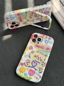 قاب موبایل آیفون خرس نقاشی آبرنگی پایه استند دار - تصویر 3