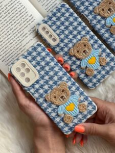 قاب موبایل سامسونگ خرس تدی کاموایی پارچه ای محافظ لنزدار