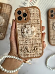 قاب موبایل آیفون شنل گل حصیری + بندست