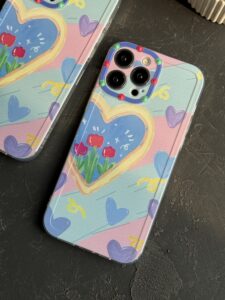 قاب موبایل آیفون نقاشی کودک درون قلبی آبی بنفش محافظ لنزدار ( 3005 ) - تصویر 3