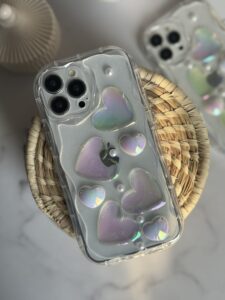 قاب موبایل آیفون قلب برجسته هفت رنگ پشت بیرنگ