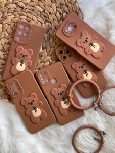 قاب موبایل شیائومی خرس برانچ قهوه ای سیلیکونی + حلقه ست - تصویر 2