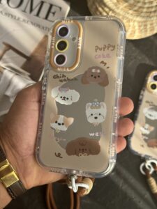 قاب موبایل سامسونگ سگ پاپی شکلاتی آیینه ای بند کوتاه - تصویر 2