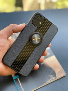 قاب موبایل سامسونگ پارچه و گلس حلقه دار مشکی