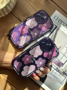 قاب موبایل آیفون گل لوندر بنفش آبرنگی محافظ لنزدار - تصویر 2