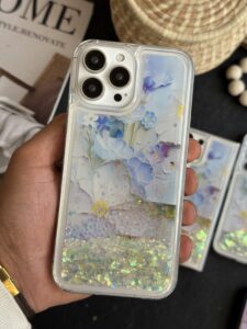 قاب موبایل ( آیفون - سامسونگ ) گل لوندر آکواریومی متحرک پولکی