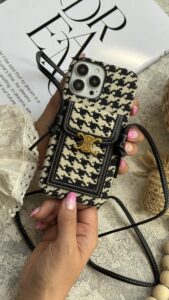 قاب موبایل آیفون زبرا پارچه ای جاکارتی سلین + بندست بلند