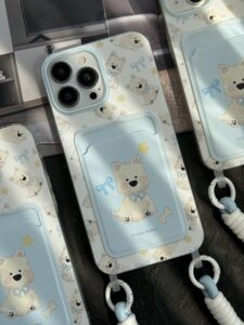 قاب موبایل آیفون سگ پاپی آبی بندست جاکارتی - تصویر 3