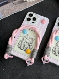 قاب موبایل آیفون گربه نقاشی لاولی جاکارتی بندست - تصویر 3