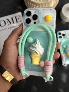 قاب موبایل آیفون بستنی قیفی دو رنگ جاکارتی بند ست - تصویر 2