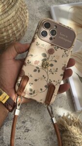 قاب موبایل ( آیفون ) گل رز فلورا قهوه ای + بندست چرمی - تصویر 3