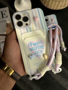 قاب موبایل آیفون ویولت جاکارتی قلب برجسته بنددار