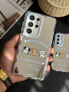 قاب موبایل سامسونگ سه سگ پاپی پاپی آیینه ای آبی - تصویر 3