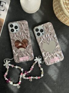 قاب موبایل آیفون گل ریز قلب آیینه ای موج دار رزگلد ( بدون بند ) - تصویر 2