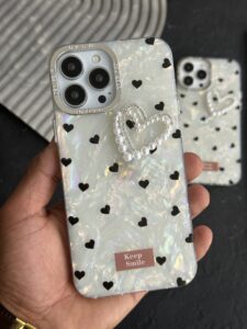 قاب موبایل آیفون قلب ریز خال خالی صدفی