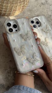 قاب موبایل آیفون سه پروانه دور نگین - تصویر 2