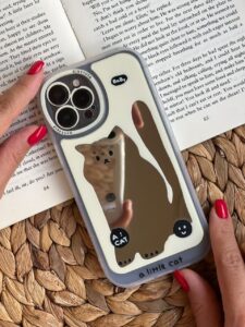 قاب موبایل آیفون گربه آیینه ای محافظ لنزدار