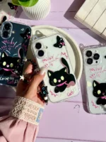 قاب گربه مشکی گوش دار با آویز (کدC2131) - تصویر 3