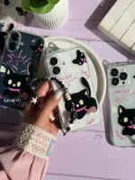 قاب گربه مشکی گوش دار با آویز (کدC2131) - تصویر 5