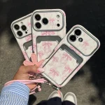 قاب گوشی موبایل پاپیون روبانی صورتی به همراه آویز و چارم گل / Classic Card Bag(کد my0390) - Image 2